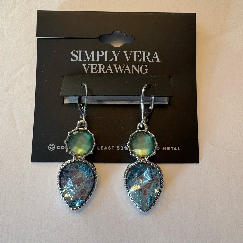 Simply Vera Vera Wang Green and Blue Double Drop Earrings New